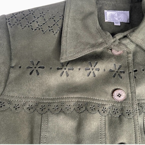 Alberto Makali Vintage Laser Cutout Suede Feel Lined Jacket Size 12 - Picture 4 of 8
